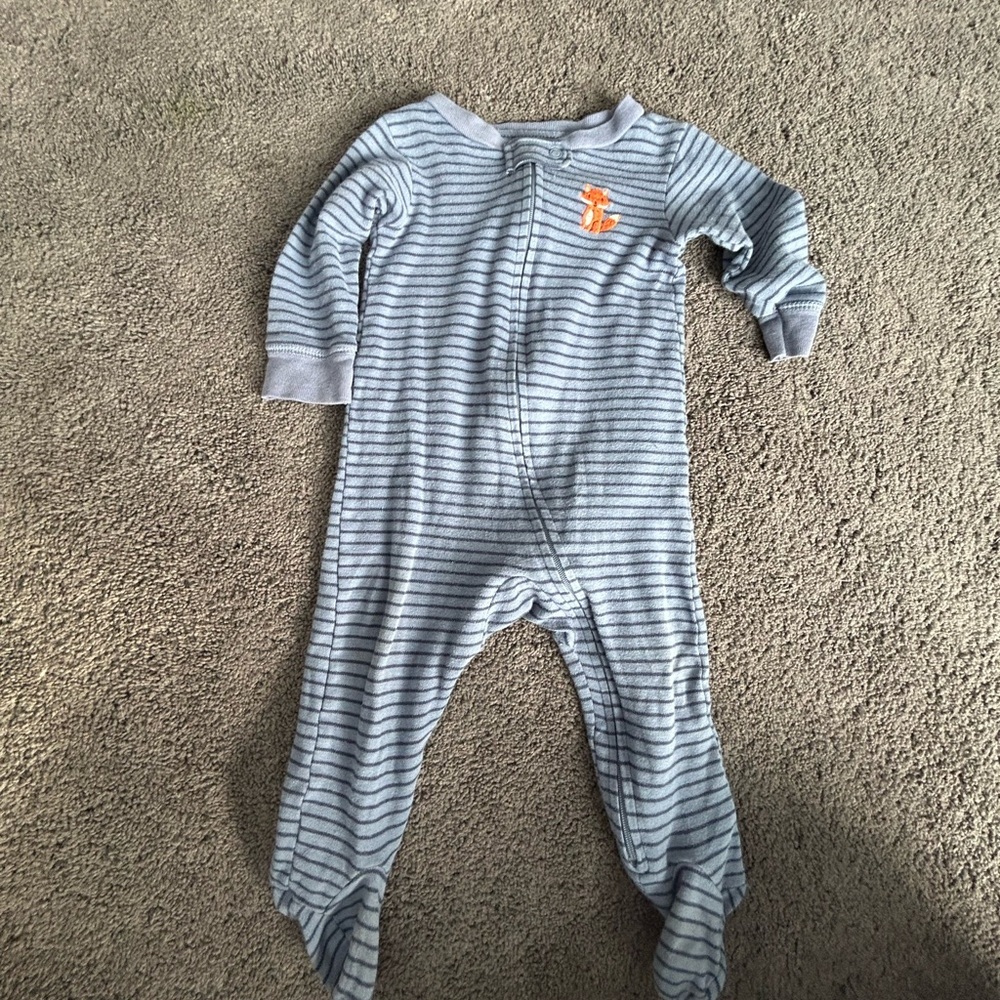 Carter's Blue and Gray Striped Footie with Fox Accent